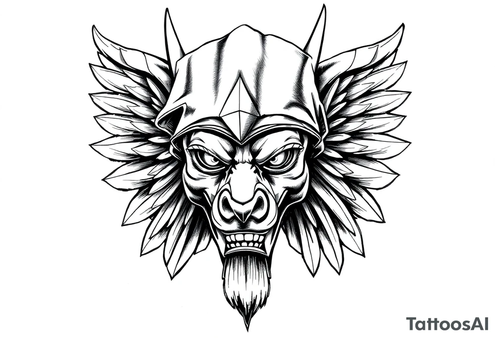 powerful majestic muscle anubis Egyptian god face without eyes with mantle on head tattoo idea