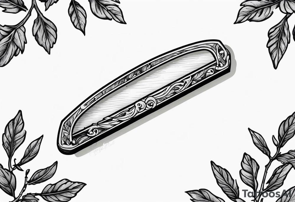 a straight razor lies on oak leaves tattoo idea