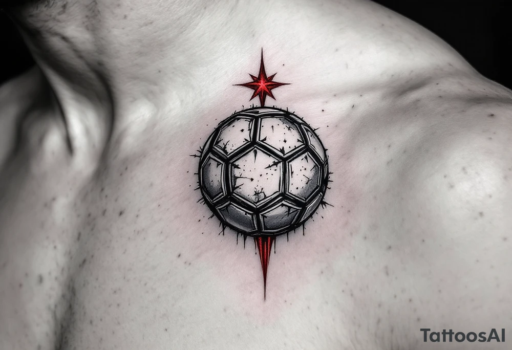 A classic black-and-grey ball resting beneath a red Slavia star with a white background. tattoo idea