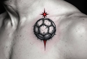 A classic black-and-grey ball resting beneath a red Slavia star with a white background. tattoo idea