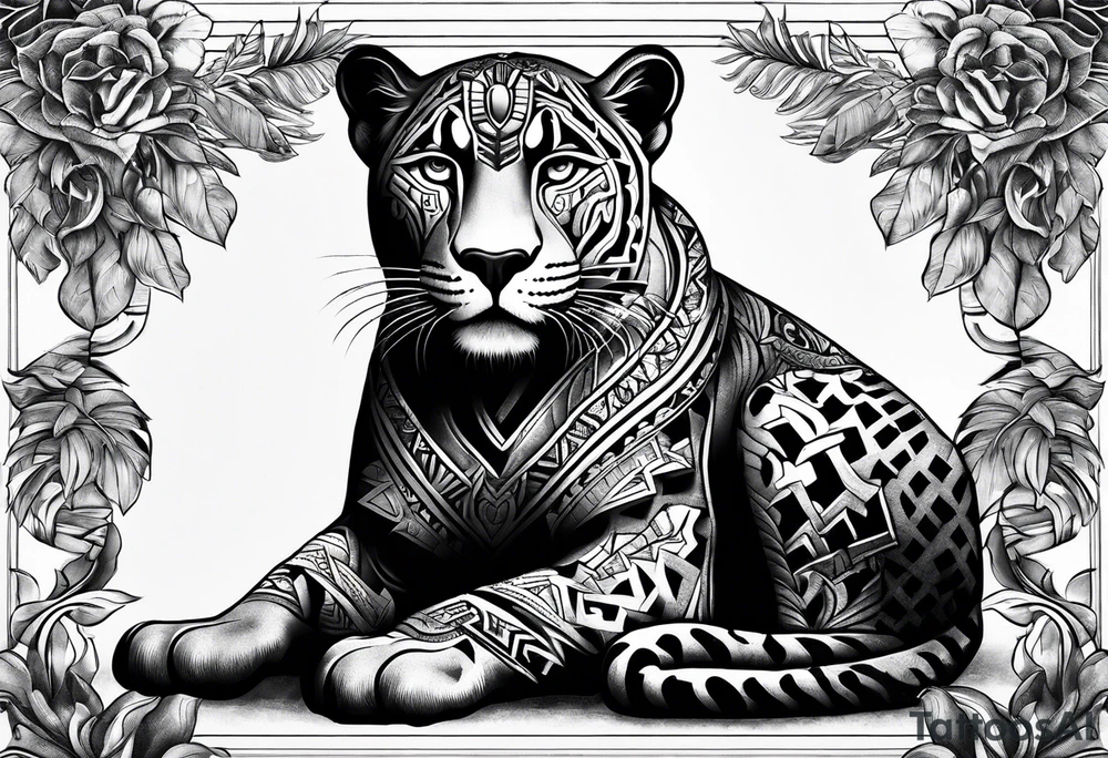 aztec black jaguar sitting tattoo idea