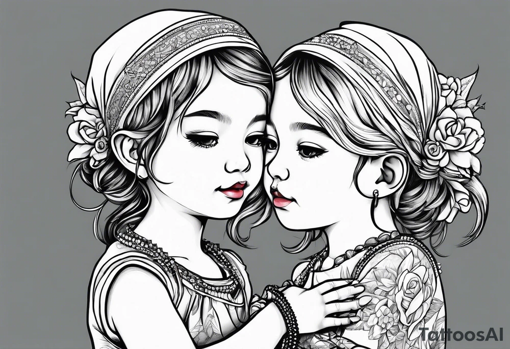 Sisters giving hands to each other like babies tattoo idea
