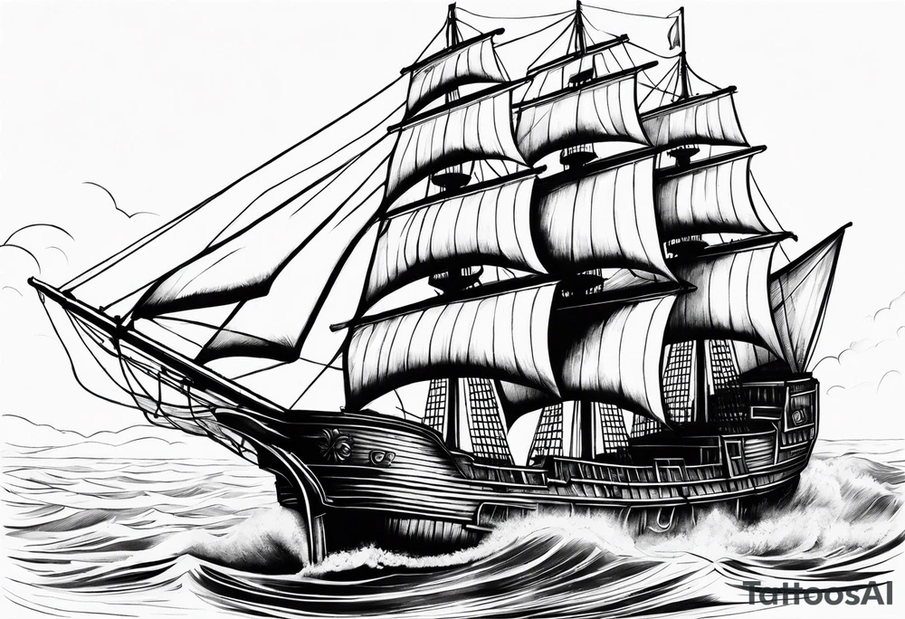 large wooden ship facing right tattoo idea