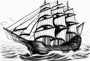 large wooden ship facing right tattoo idea