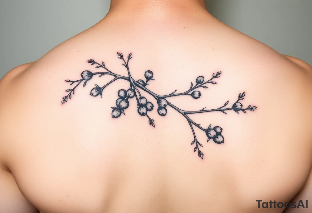 a rowan tree branch with berries and florals tattoo idea