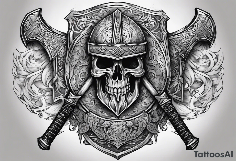 Valhalla sword shield axe tattoo idea