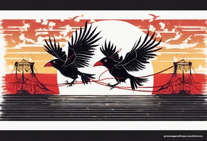 The two black crows at the end of the movie "Secret of NIHM" as they fly away into the sunset carrying some red string between them. tattoo idea