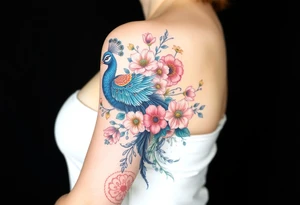 Peacock , orkid flowers, Coi fish tattoo idea