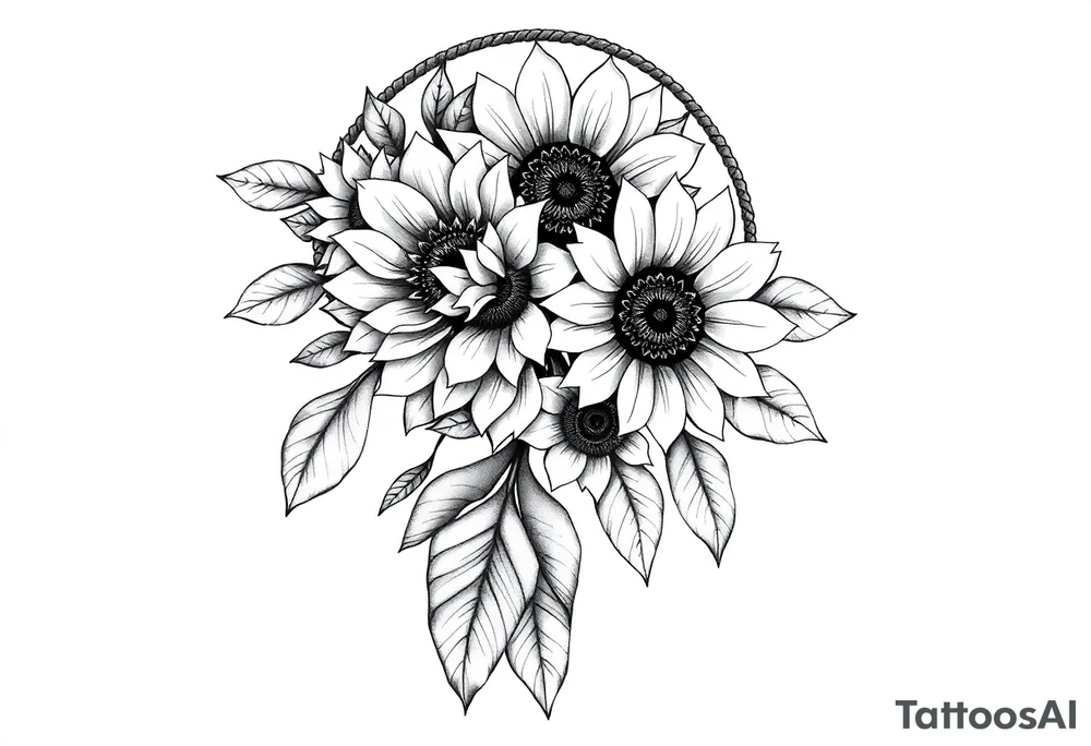 Sunflowers and roses dreamcatcher tattoo idea