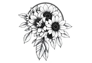 Sunflowers and roses dreamcatcher tattoo idea