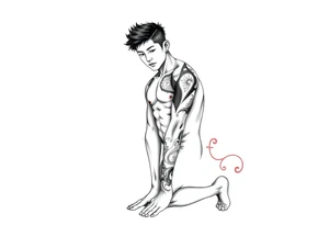 Handsome Asian young guy is standing on his knees tattoo idea
