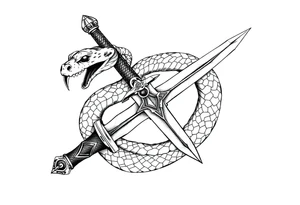 mystical snake coiled around an ancient dagger with jeweled hilt tattoo idea