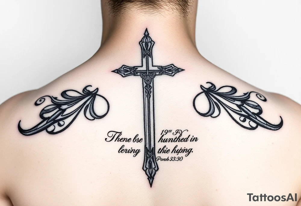 Christian tattoos for women spine with a cross and Bible verse 
Proverbs 31:30 tattoo idea