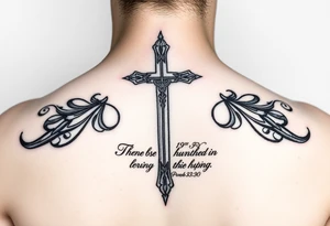 Christian tattoos for women spine with a cross and Bible verse 
Proverbs 31:30 tattoo idea