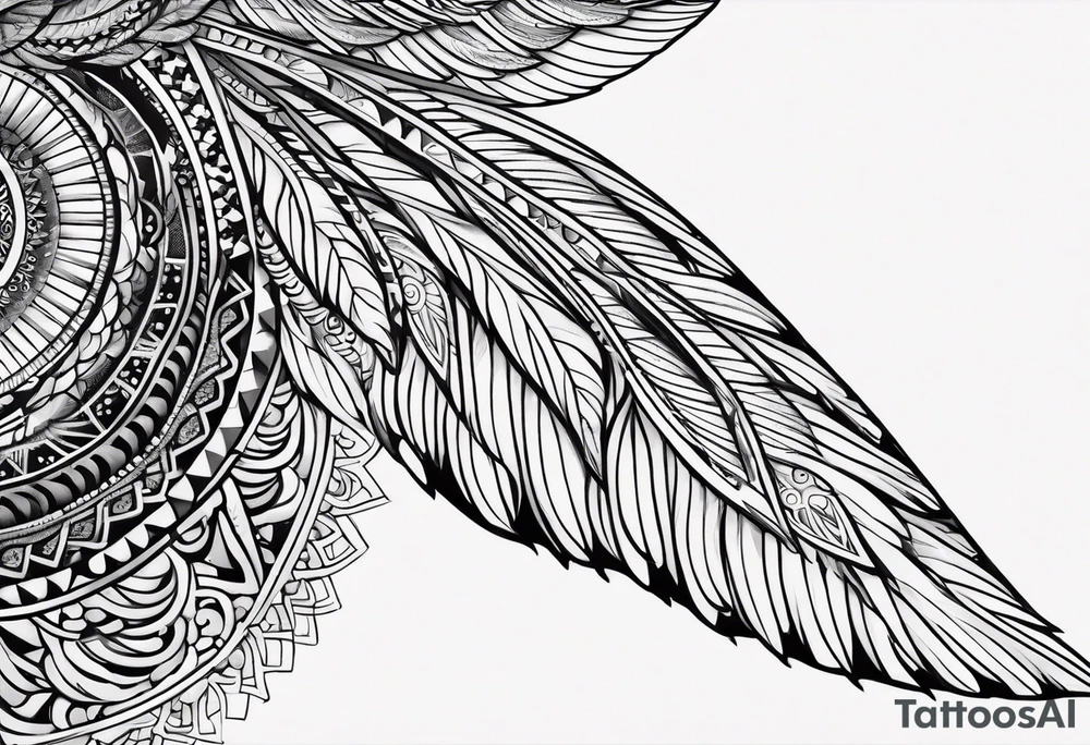 one wing with filigree and african tribal patterns woven through for a sleeve tattoo idea