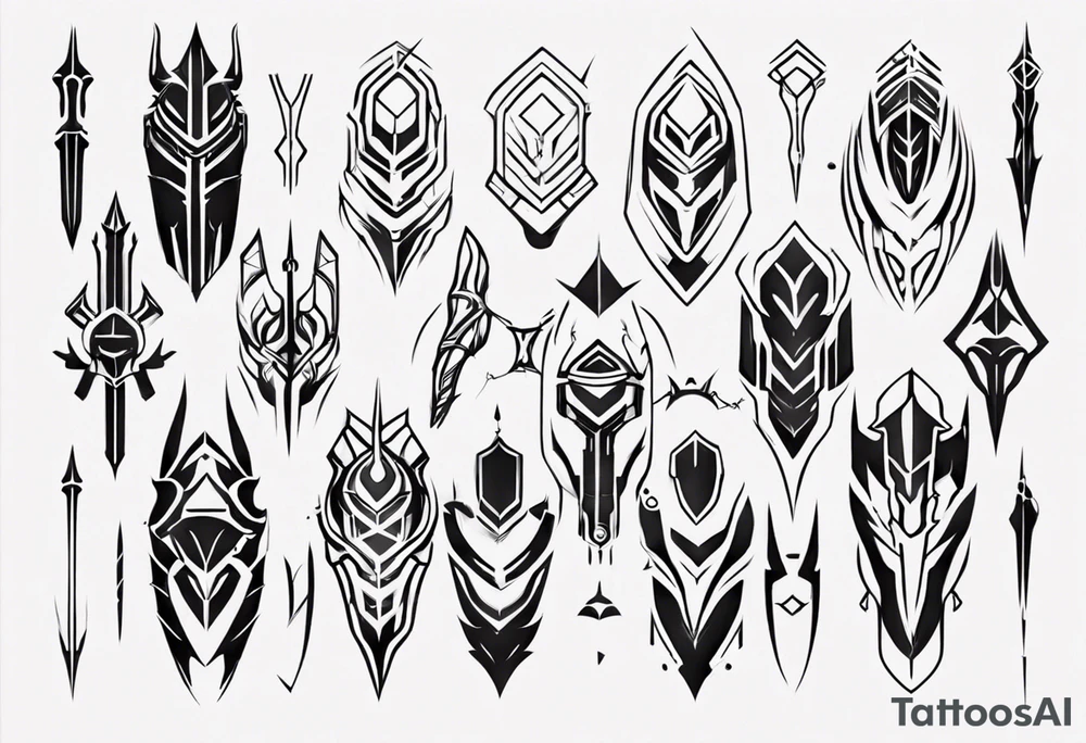 Futuristic leg armor symmetrical tattoo idea