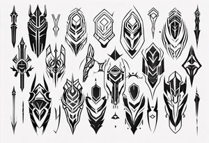 Futuristic leg armor symmetrical tattoo idea