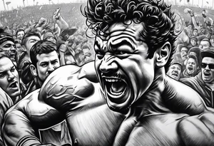 raging bull head busting through crowd tattoo idea
