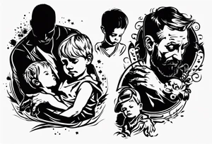 Silhouette of a father with two children tattoo idea