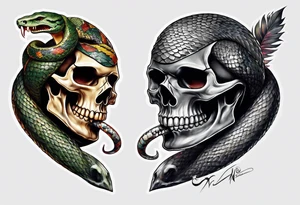 Snake wrapped around a dagger piercing through a skull tattoo idea