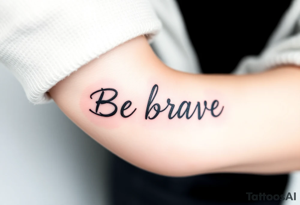 Be brave" written in Dauntless-inspired typography, with battle scars scratched into the letters tattoo idea