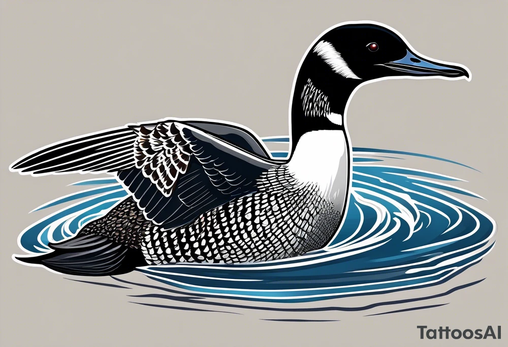 A North American common loon looking majestic as it spreads its wings in the water. On the mid-upper thigh. It should be a vertical tattoo and head on of the loon. tattoo idea