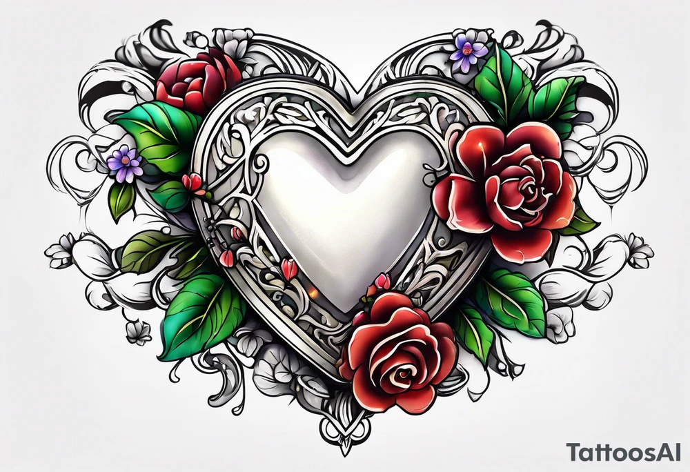 heart locket with flowers tattoo idea