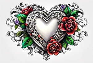 heart locket with flowers tattoo idea