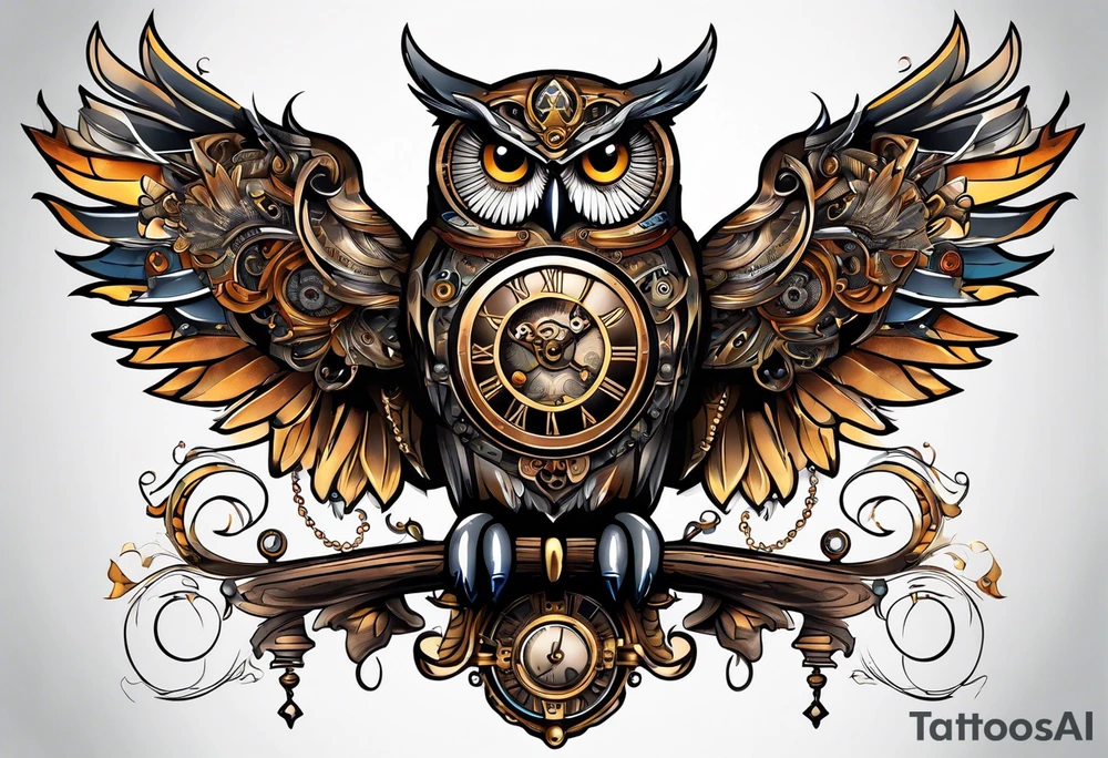 Steampunk owl tattoo idea