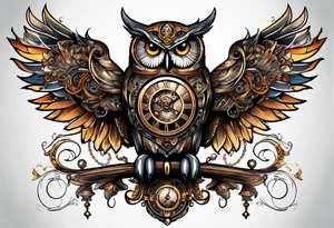 Steampunk owl tattoo idea