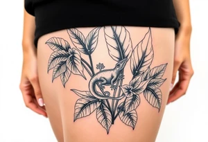 Tropical austrailian plants with hidden gecko tattoo idea