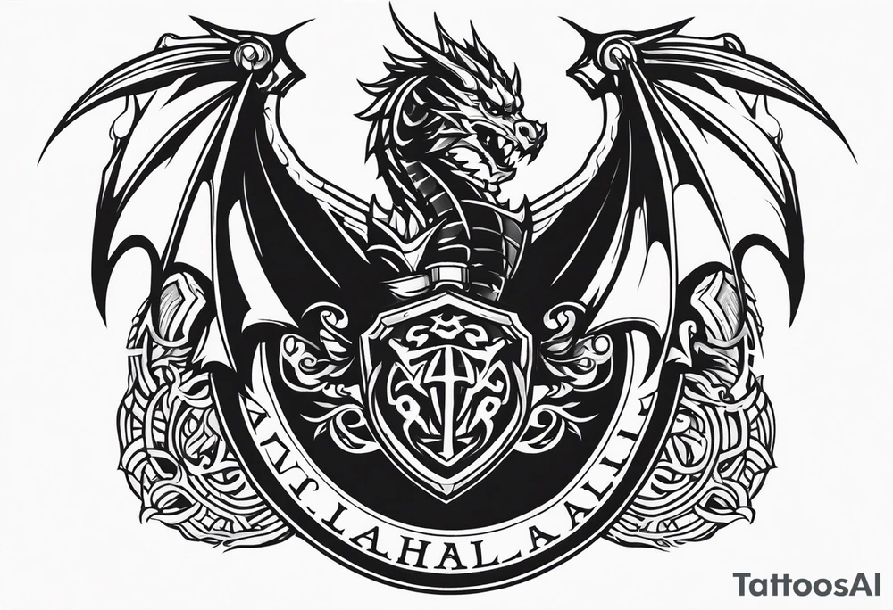 Valhalla sword shield dragon axe tattoo idea