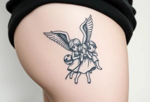 Tatoo down side to thigh, something with angels and kids tattoo idea