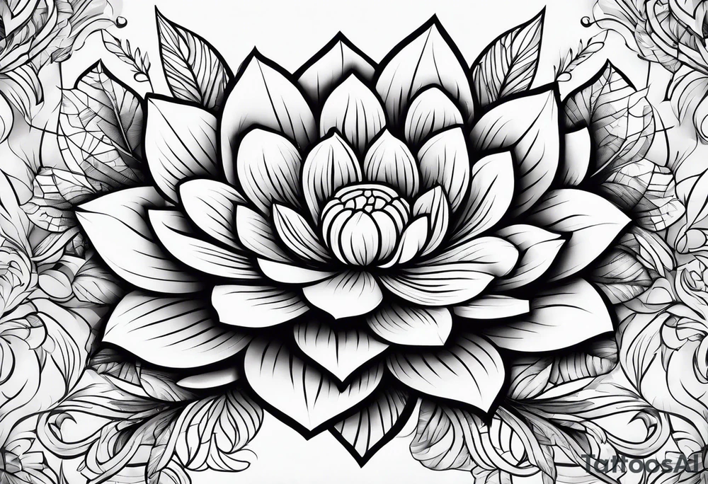flower with geometric background with leaves tattoo idea