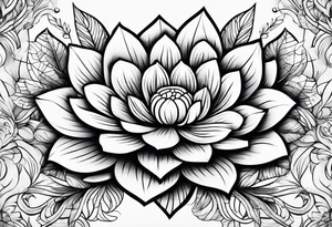 flower with geometric background with leaves tattoo idea