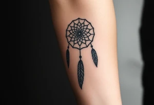 dreamcatcher, with feathers, authentic tattoo idea