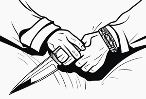 Two hands shaking with a knife going through them tattoo idea
