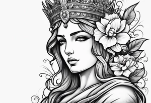Goddess of justice with flowers tattoo idea