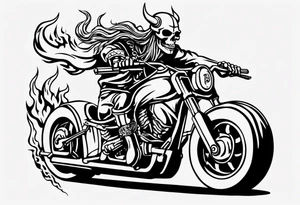 i want a tattoo of a viking skeleton riding a motorcycle with flames and I want the words “Viking Customs” incorporated into the design tattoo idea