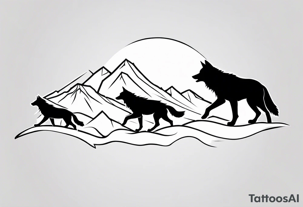 Silhouette of wolf pack tattoo idea