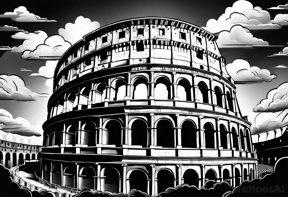 Roman colosseum with clouds tattoo idea