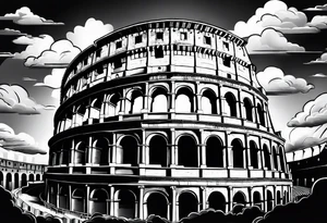 Roman colosseum with clouds tattoo idea