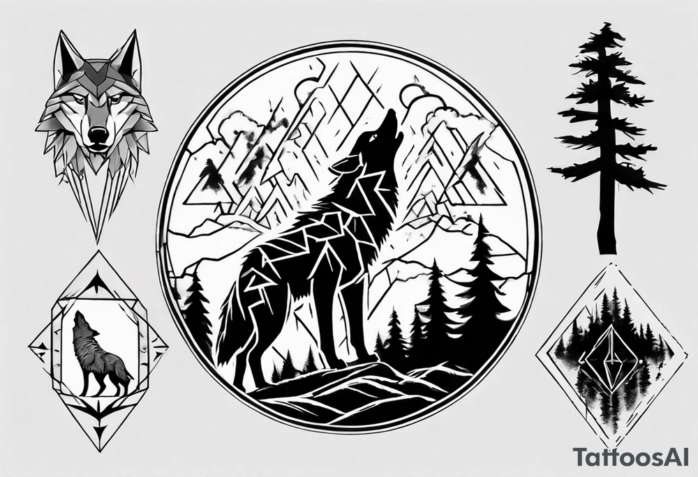 lightning over forest with wolf howling on drum tattoo idea lightning over forest with wolf howling on drum tattoo idea