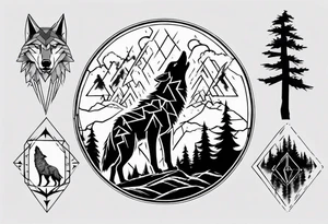 lightning over forest with wolf howling on drum tattoo idea