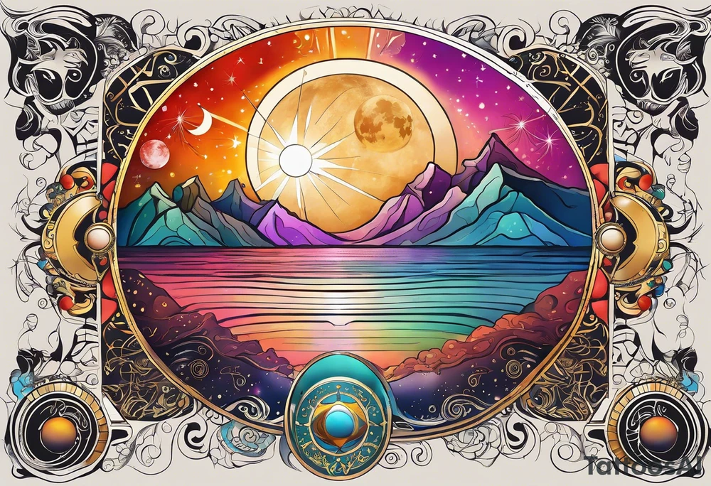 Astrology, Cancer, Natal Chart, symbolic, vision, yin yang, the moon, the sun, Uranus, Pluto, spiritual third eye, mystical armband tattoo idea