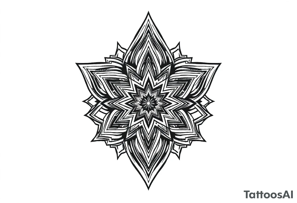 Trippy and psychedelic geometric patterns that merge in to one tattoo idea