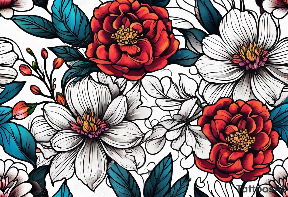 FLORAL PATTERN, SEEMLESS, BRIGHT, NEONS, COLORFUL tattoo idea