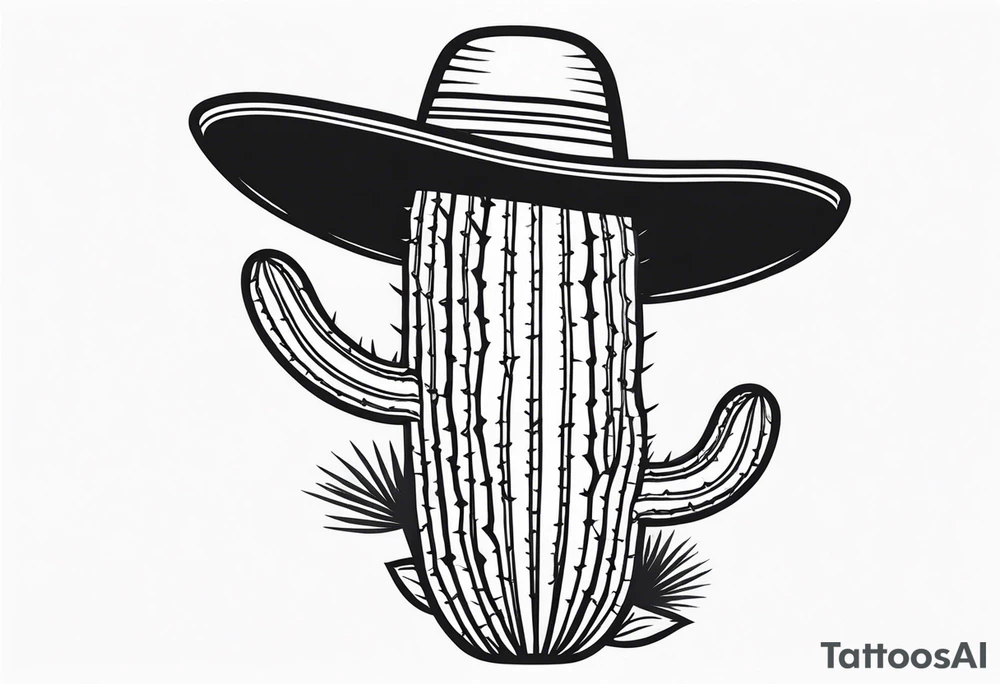 Cactus wearing a sombrero black and grey tattoo idea