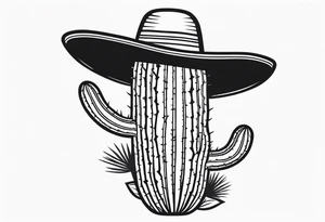 Cactus wearing a sombrero black and grey tattoo idea
