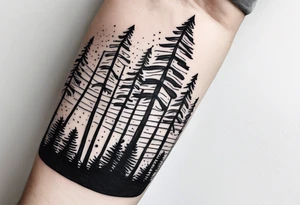 Pine trees with a bible verse about being yourself forearm sleeve tattoo idea